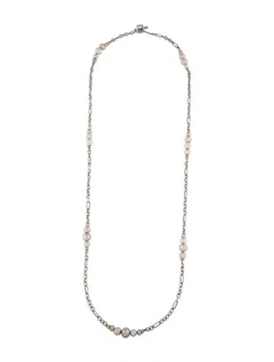 Pre-owned David Yurman Pearl Figaro Chain Station Necklace, 36" In Multi