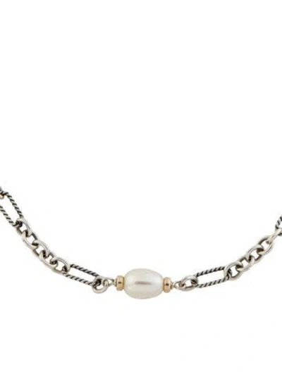 Pre-owned David Yurman Pearl Figaro Chain Station Necklace, 36.5" In Multi