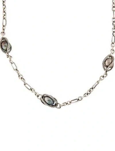 Pre-owned David Yurman Pearl Figaro Link Station Necklace, 32.5" In Multi