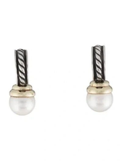 Pre-owned David Yurman Pearl Hampton Cable Drop Earrings In Multicolor