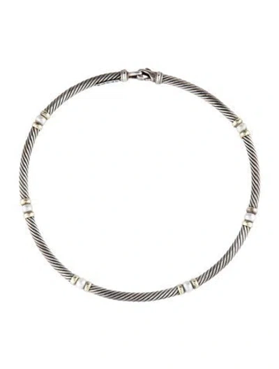 Pre-owned David Yurman Pearl Metro Collar Necklace, 15.5" In Multi