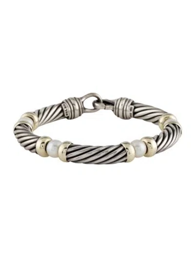 Pre-owned David Yurman Pearl Metro Station Bracelet, 6.75" In Multicolor