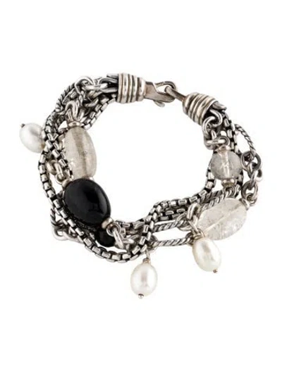 Pre-owned David Yurman Pearl, Onyx & Quartz Multistrand Bracelet