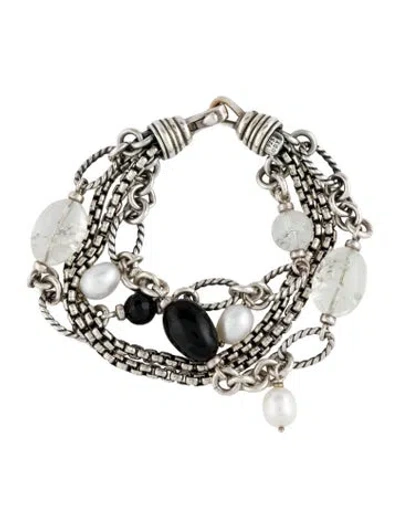 Pre-owned David Yurman Pearl, Onyx & Quartz Multistrand Bracelet