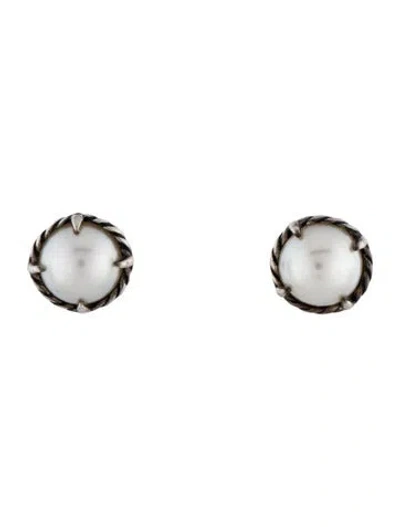 Pre-owned David Yurman Pearl Petite Chatelaine Stud Earrings In Multi