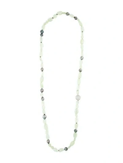 Pre-owned David Yurman Pearl, Prehnite & Diamond Long Bead Necklace, 41" In Multi