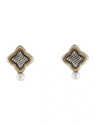 Pre-owned David Yurman Pearl Quatrefoil Earrings In Multi