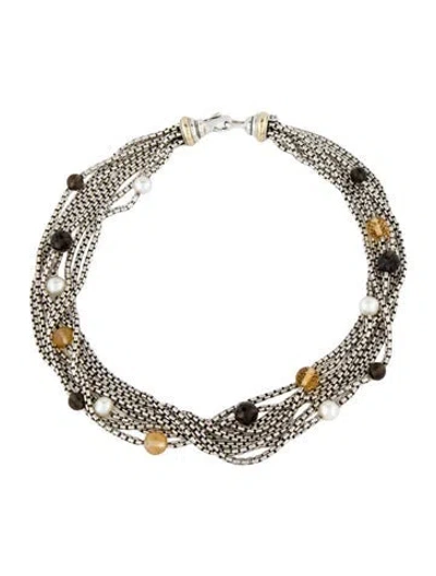 Pre-owned David Yurman Pearl, Smoky Quartz & Citrine Multistrand Necklace, 16"
