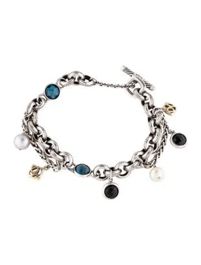 Pre-owned David Yurman Pearl, Topaz & Onyx Old World Charm Bracelet, 6.75" In Multicolor