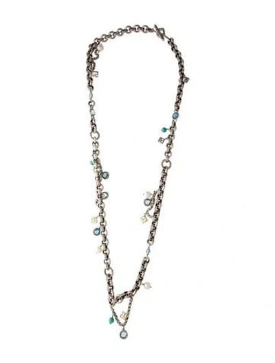 Pre-owned David Yurman Pearl, Topaz & Turquoise Chain Necklace, 20" In Multi