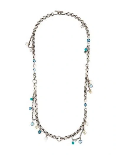 Pre-owned David Yurman Pearl, Topaz & Turquoise Chain Necklace, 30" In Multi