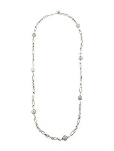 Pre-owned David Yurman Pearl Two-tone Figaro Chain Necklace, 34" In Multi