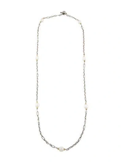 Pre-owned David Yurman Pearl Two-tone Figaro Chain Necklace, 36.25" In Multi