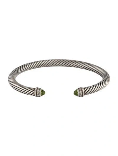 Pre-owned David Yurman Peridot & Diamond Classic Cable Bracelet, 7" In Multi