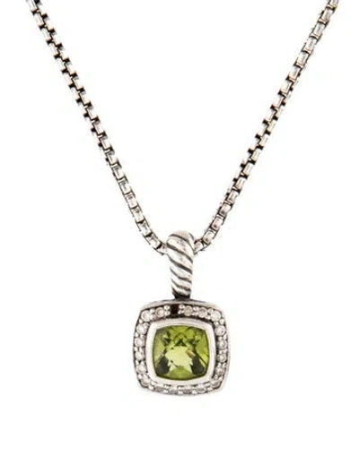Pre-owned David Yurman Peridot & Diamond Petite Albion Pendant Necklace, 16" In Multicolor