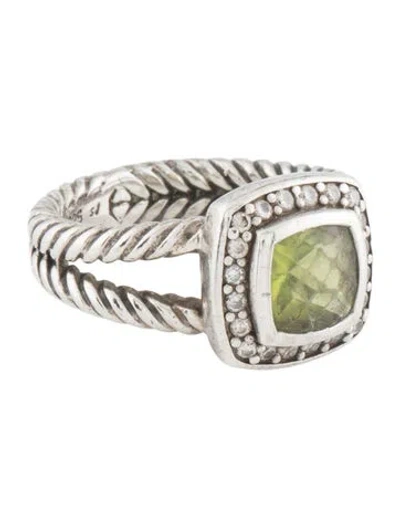 Pre-owned David Yurman Peridot & Diamond Petite Albion Ring In Multicolor