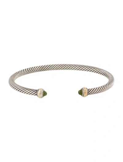 Pre-owned David Yurman Peridot Classic Cable Bracelet, 6.75" In Multicolor