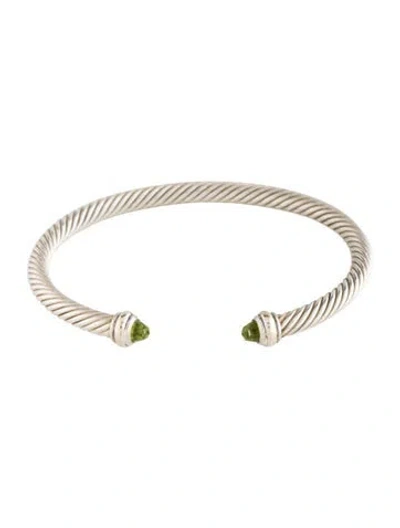 Pre-owned David Yurman Peridot Classic Cable Cuff Bracelet, 6" In Multi