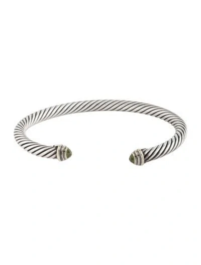 Pre-owned David Yurman Peridot Classic Cable Cuff Bracelet, 7" In Multicolor