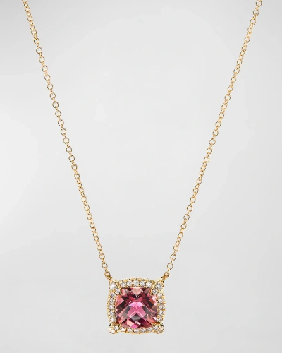 David Yurman Petite Chatelaine Pave Bezel Pendant Necklace In 18k Yellow Gold With Pink Tourmaline In 25 Pink