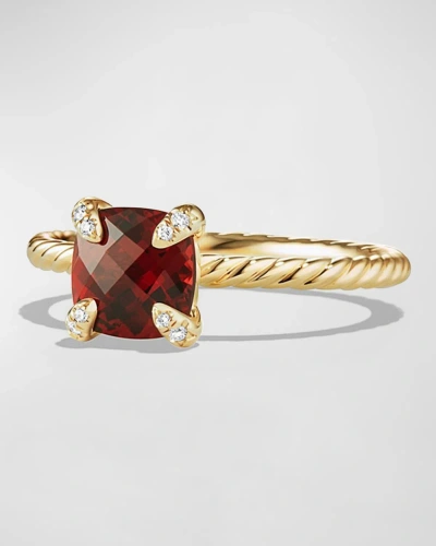 David Yurman Petite Chatelaine Pave Ring In 18k Gold With Garnet In 15 Blue