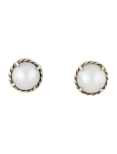 Pre-owned David Yurman Petite Chatelaine Pearl Stud Earrings In Multi