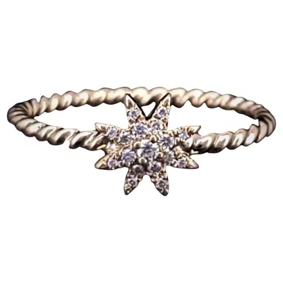 Pre-owned David Yurman Petite Starburst Station Ring 18k Yellow Gold With Diamonds