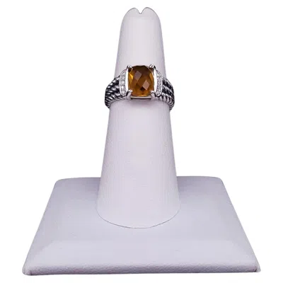 Pre-owned David Yurman Petite Wheaton Sterling Silver With Citrine And Diamonds Ring In Multi