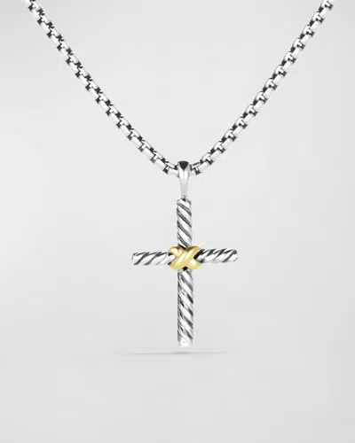 David Yurman Petite X Cross With Gold On Chain In Neutral