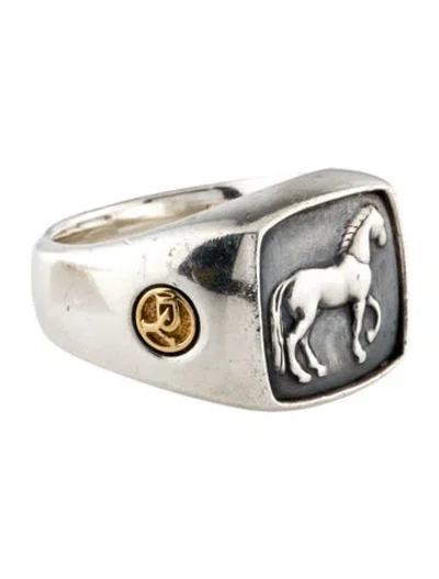 Pre-owned David Yurman Petrvs Horse Signet Ring In Multi
