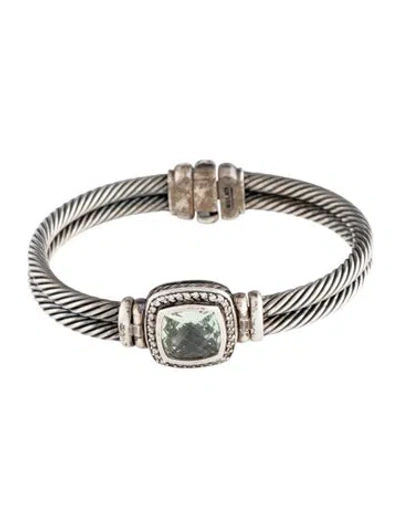 Pre-owned David Yurman Prasiolite & Diamond Albion Double Cable Bangle, 6.5" In Multi