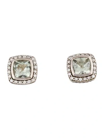 Pre-owned David Yurman Prasiolite & Diamond Albion Stud Earrings In Multi