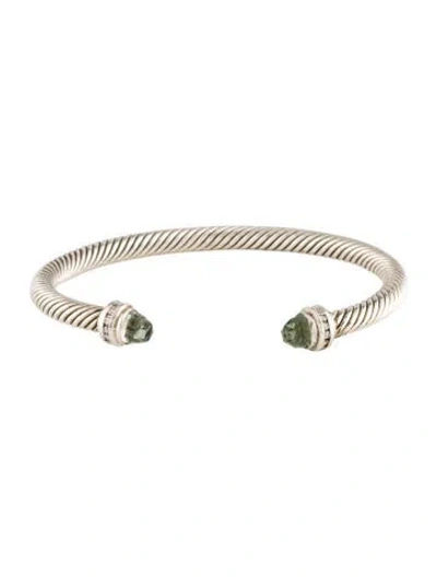 Pre-owned David Yurman Prasiolite & Diamond Cable Classic Cuff, 7" In Multi