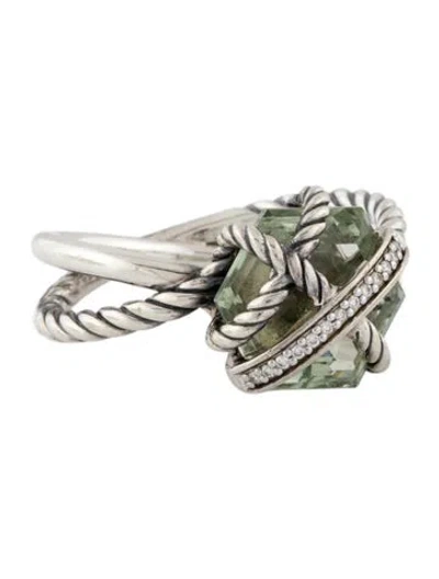 Pre-owned David Yurman Prasiolite & Diamond Cable Wrap Cocktail Ring In Multi