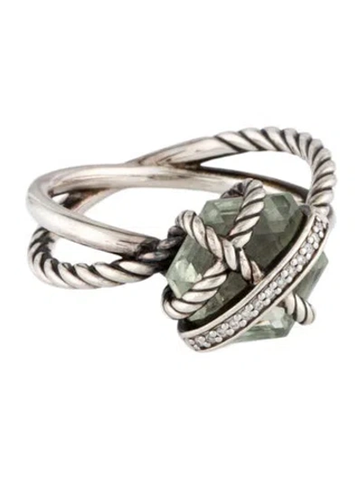 Pre-owned David Yurman Prasiolite & Diamond Cable Wrap Ring In Multi