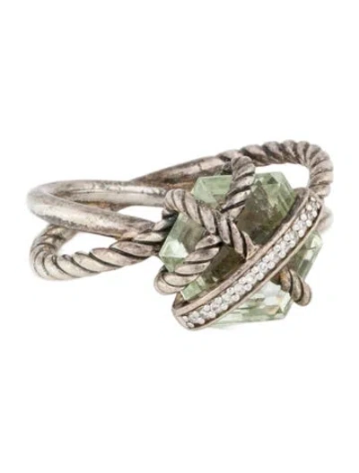 Pre-owned David Yurman Prasiolite & Diamond Cable Wrap Ring In Multi