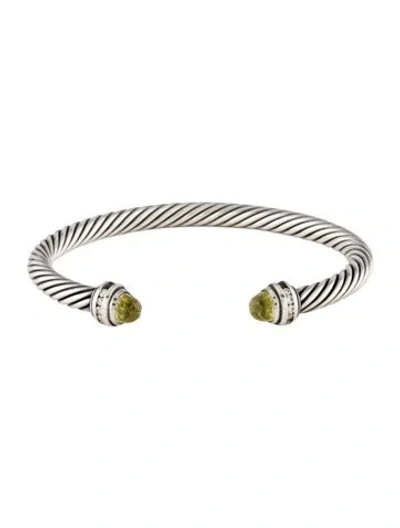 Pre-owned David Yurman Prasiolite & Diamond Classic Cable 5mm Cuff Bracelet, 6.5" In Multi