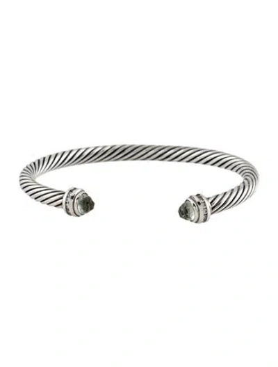 Pre-owned David Yurman Prasiolite & Diamond Classic Cable Bracelet, 7" In Multi