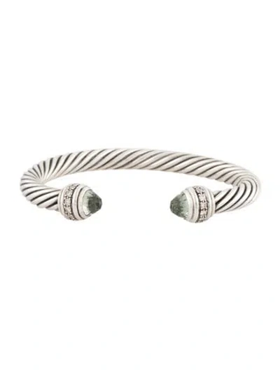 Pre-owned David Yurman Prasiolite & Diamond Classic Cable Cuff Bracelet, 7" In Multi