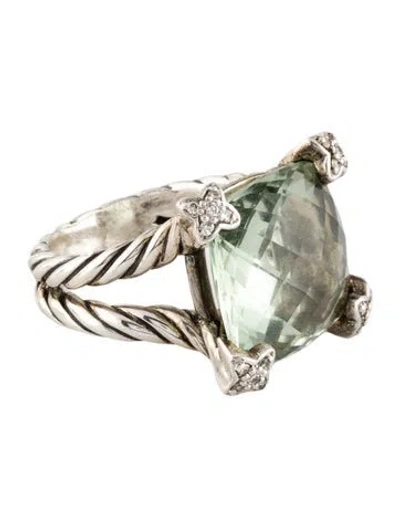 Pre-owned David Yurman Prasiolite & Diamond Cushion On Point Cocktail Ring In Multi