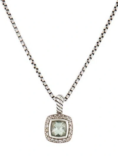 Pre-owned David Yurman Prasiolite & Diamond Petite Albion Pendant Necklace, 17.5" In Blue