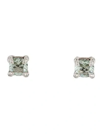 Pre-owned David Yurman Prasiolite & Diamond Petite Chatelaine Stud Earrings In Multi