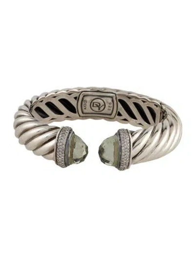 Pre-owned David Yurman Prasiolite & Diamond Waverly Cable Bracelet, 6.25" In Multi