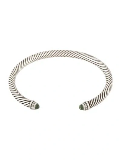 Pre-owned David Yurman Prasiolite & Diamonds Cable Classic Cuff Bracelet, 7" In Multi