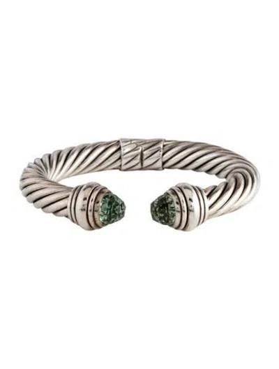 Pre-owned David Yurman Prasiolite Hinged Cable Classic Cuff Bracelet, 6.25" In Multi