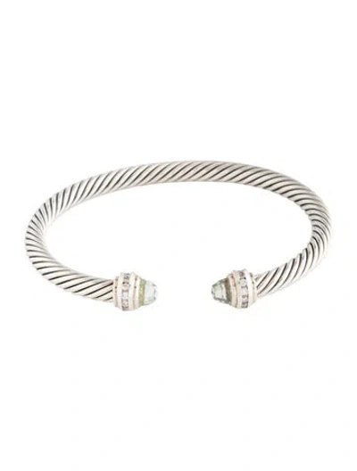 Pre-owned David Yurman Prasolite & Diamond Classic Cable Bracelet, 6.5" In Multi