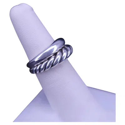 Pre-owned David Yurman Pure Form 2 Row Sterling Silver Stacking Ring Size 6 In Multi