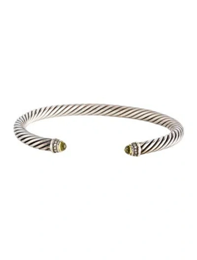 Pre-owned David Yurman Quartz & Diamond Cable Cuff Bracelet, 7" In Multi