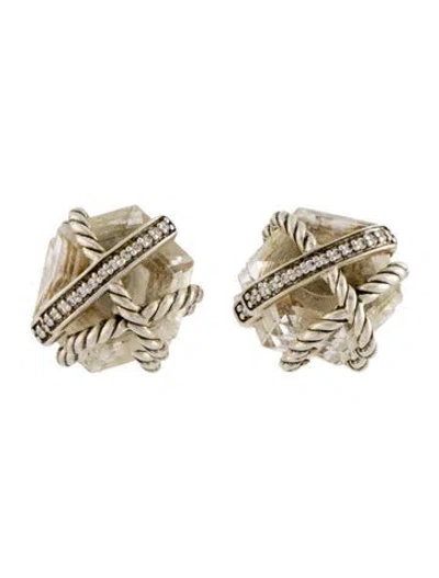 Pre-owned David Yurman Quartz & Diamond Cable Wrap Stud Earrings In Multi