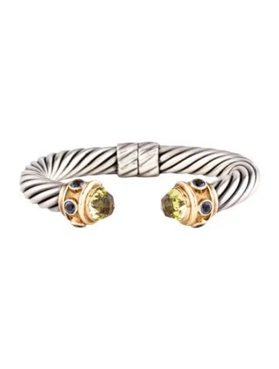 Pre-owned David Yurman Quartz & Iolite Renaissance Classic Cable Cuff, 6.5" In Multicolor